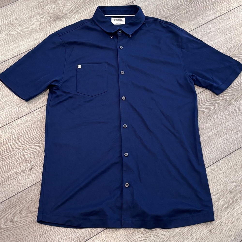 Linksoul Polo Shirt Mens Large Navy Blue Button Down Golf Preppy Casual Sporty